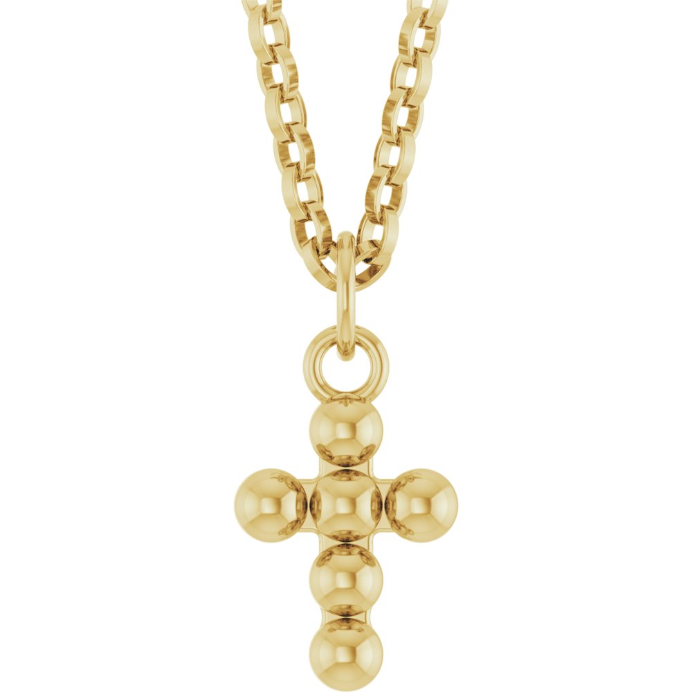 14K Yellow Gold Beaded Cross 18" Necklace