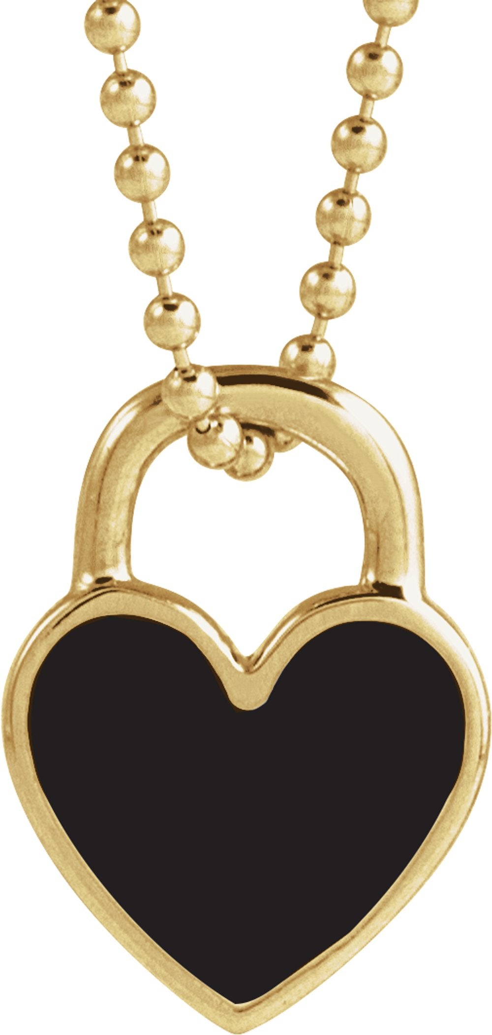 14K Yellow Gold Black Enamel Heart 18" Necklace