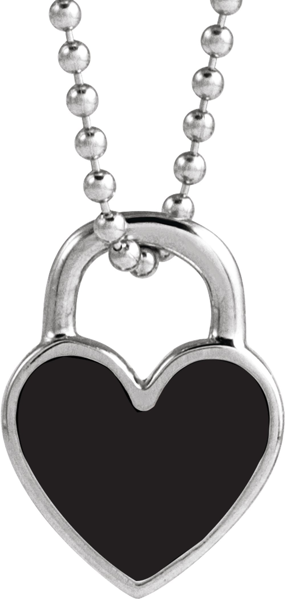 14K White Black Enamel Heart 18" Necklace