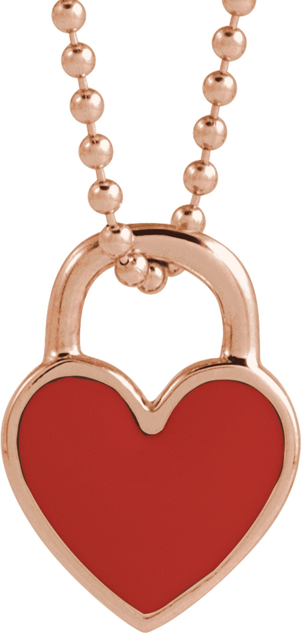 14K Rose Gold Red Enamel Heart 18" Necklace