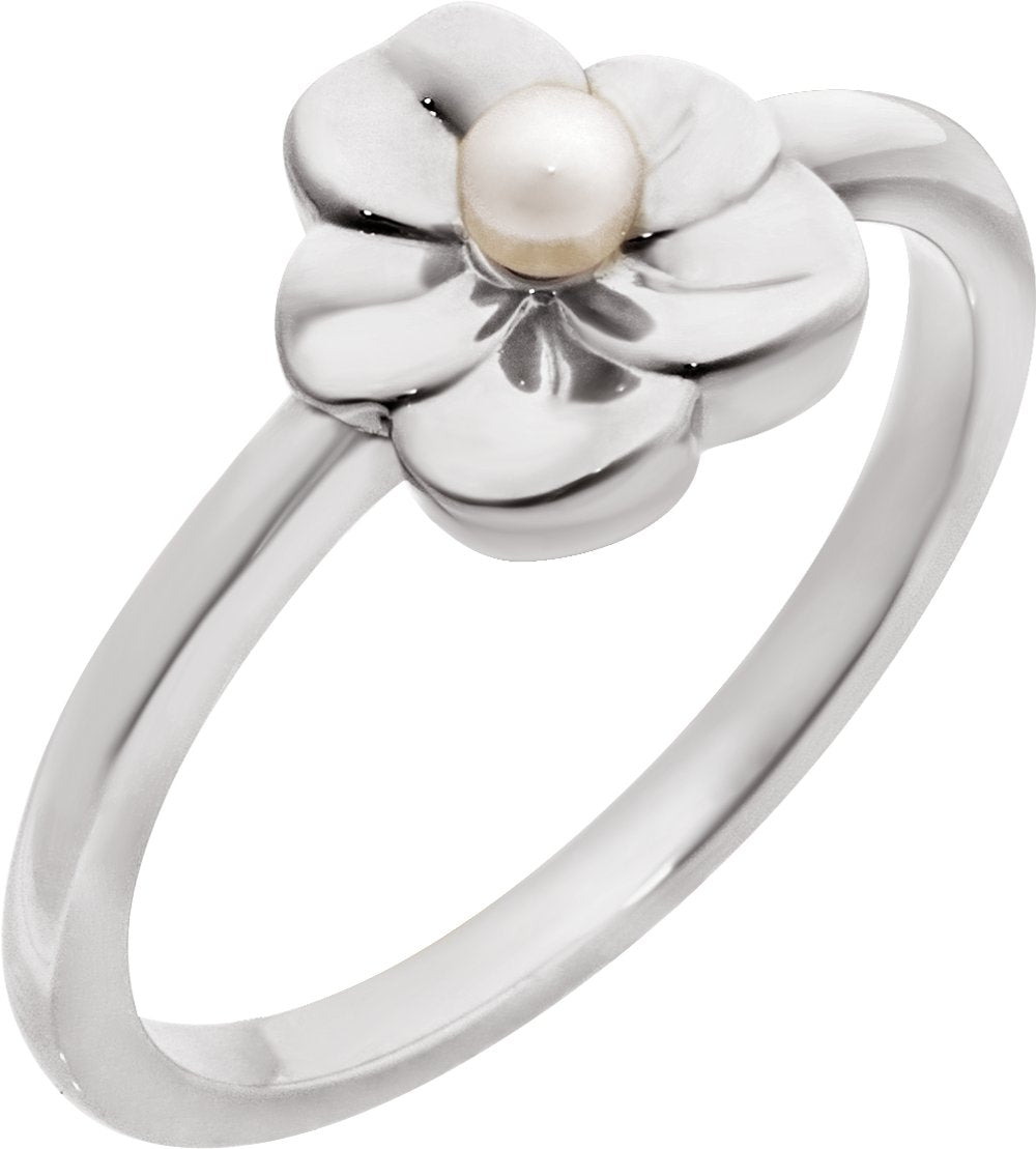 Sterling Silver Cultured Seed Pearl Floral Ring