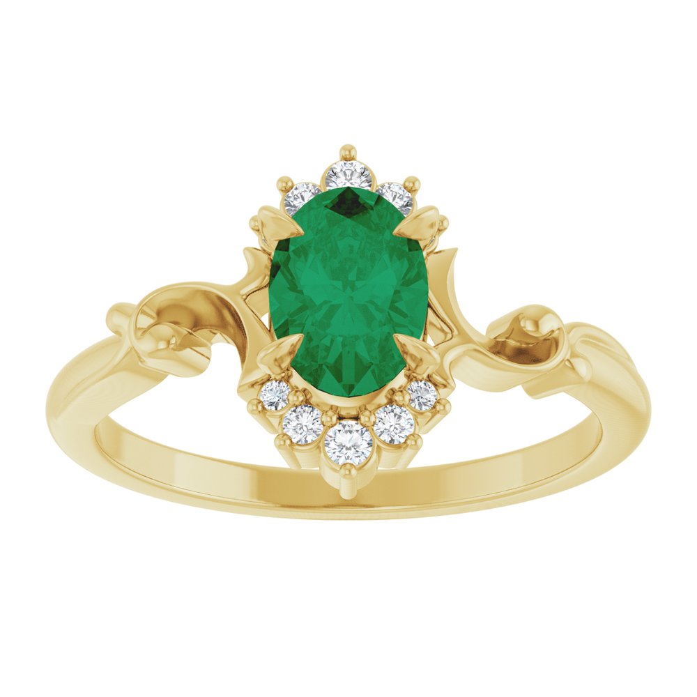 14K Yellow Lab-Grown Emerald & .08 CTW Natural Diamond Ring