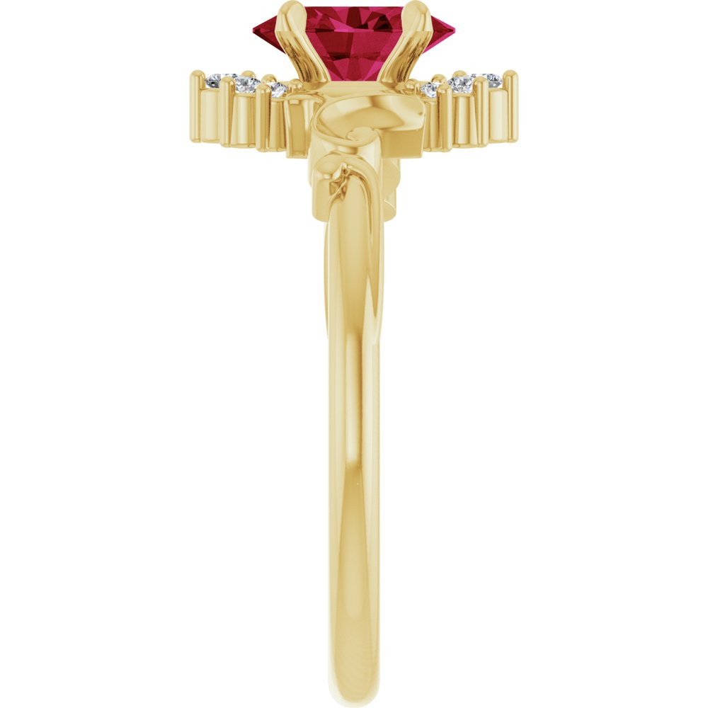14K Yellow Lab-Grown Ruby & .08 CTW Natural Diamond Ring