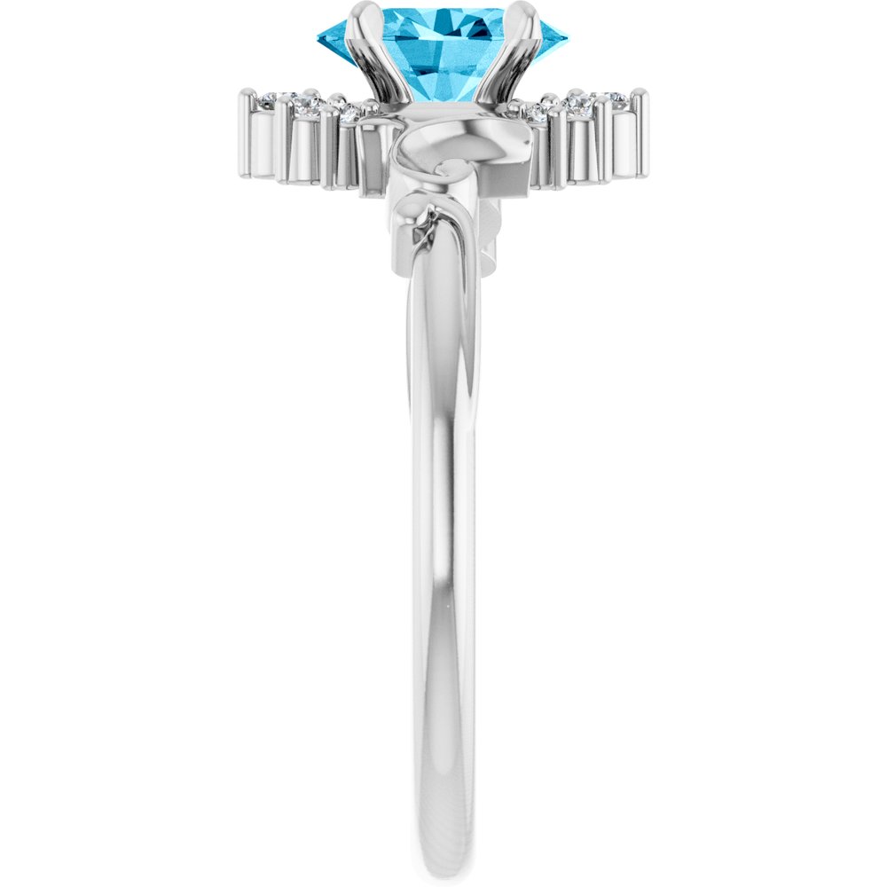 14K White Lab-Grown Aqua Sapphire & .08 CTW Natural Diamond Ring