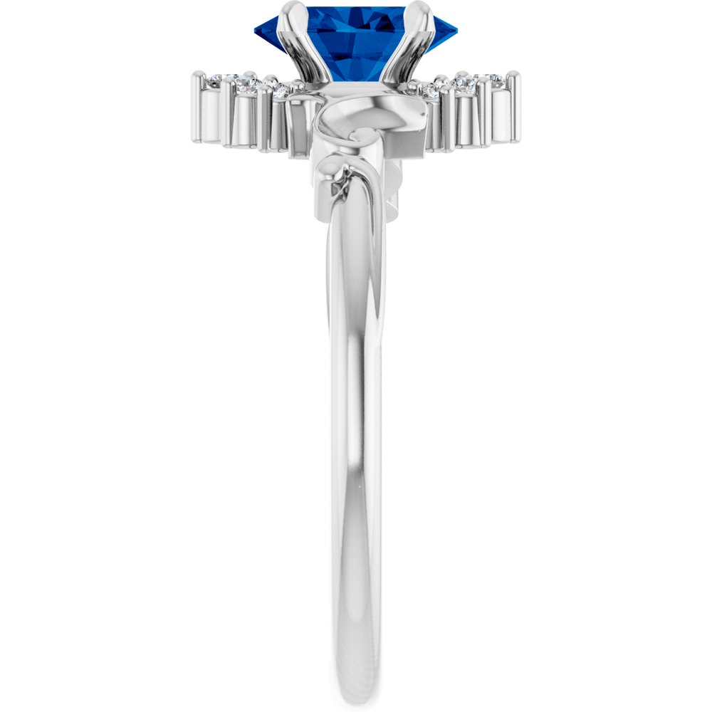 14K White Lab-Grown Blue Sapphire & .08 CTW Natural Diamond Ring