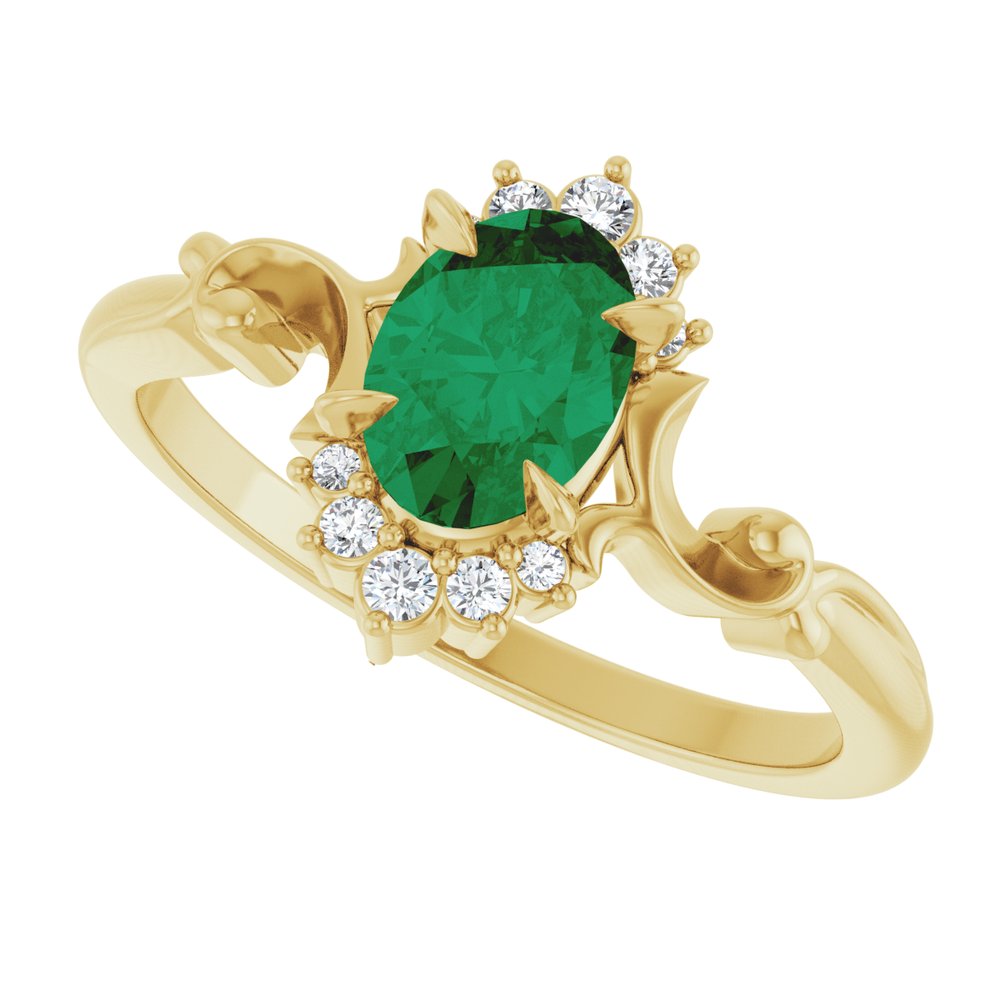 14K Yellow Lab-Grown Emerald & .08 CTW Natural Diamond Ring
