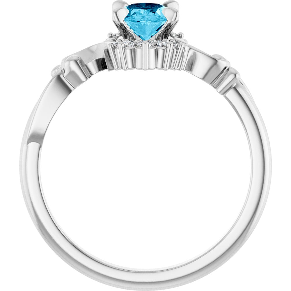 14K White Lab-Grown Aqua Sapphire & .08 CTW Natural Diamond Ring