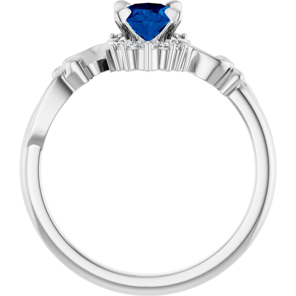 14K White Lab-Grown Blue Sapphire & .08 CTW Natural Diamond Ring