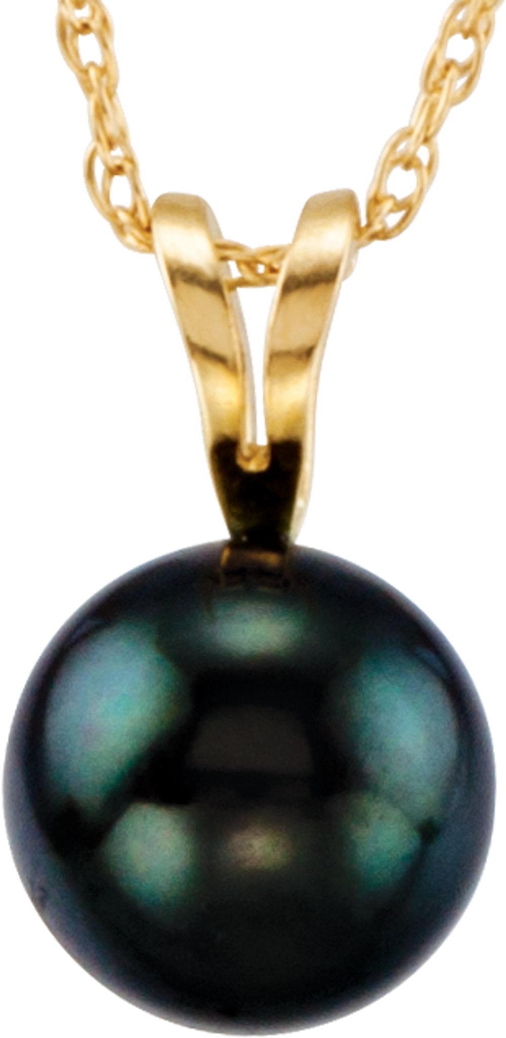 14K Yellow Gold Cultured Black Akoya Pearl 18" Necklace