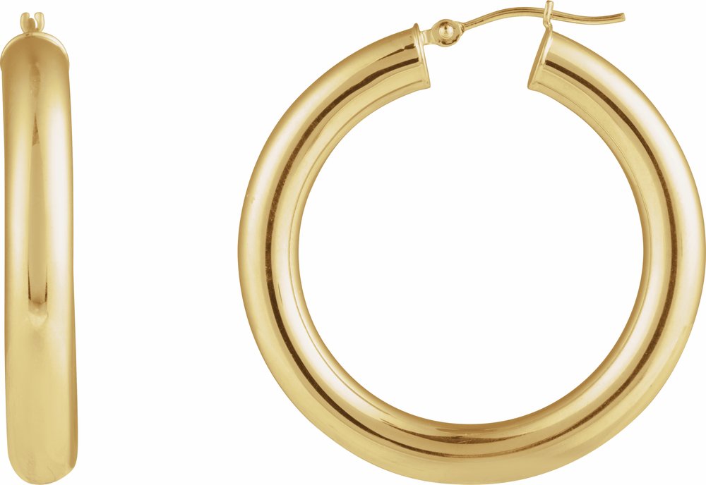 14K Yellow Gold Round Tube 35 mm Hoop Earrings