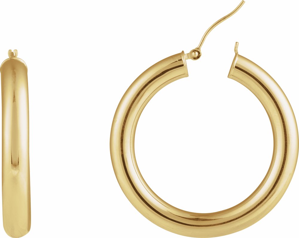 14K Yellow Gold Round Tube 35 mm Hoop Earrings