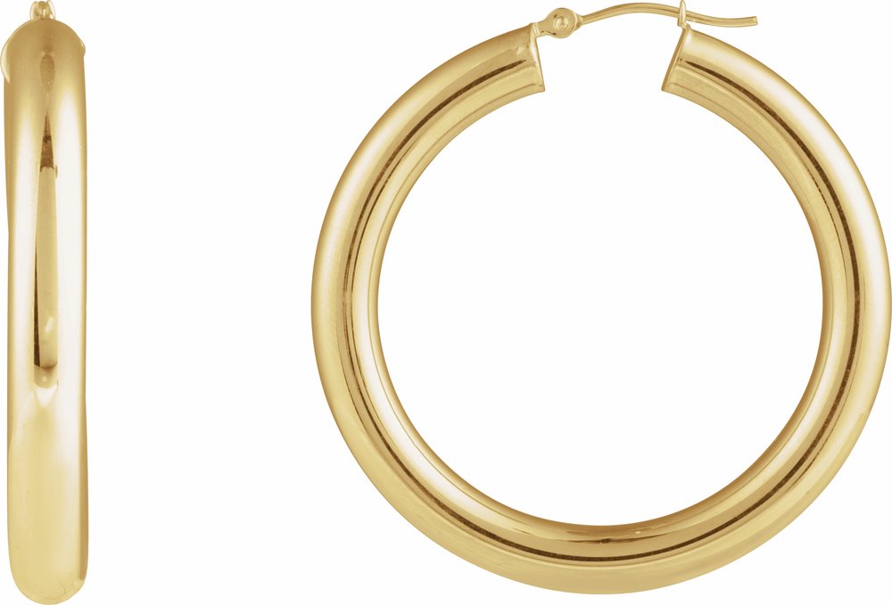 14K Yellow Gold Round Tube 40 mm Hoop Earrings