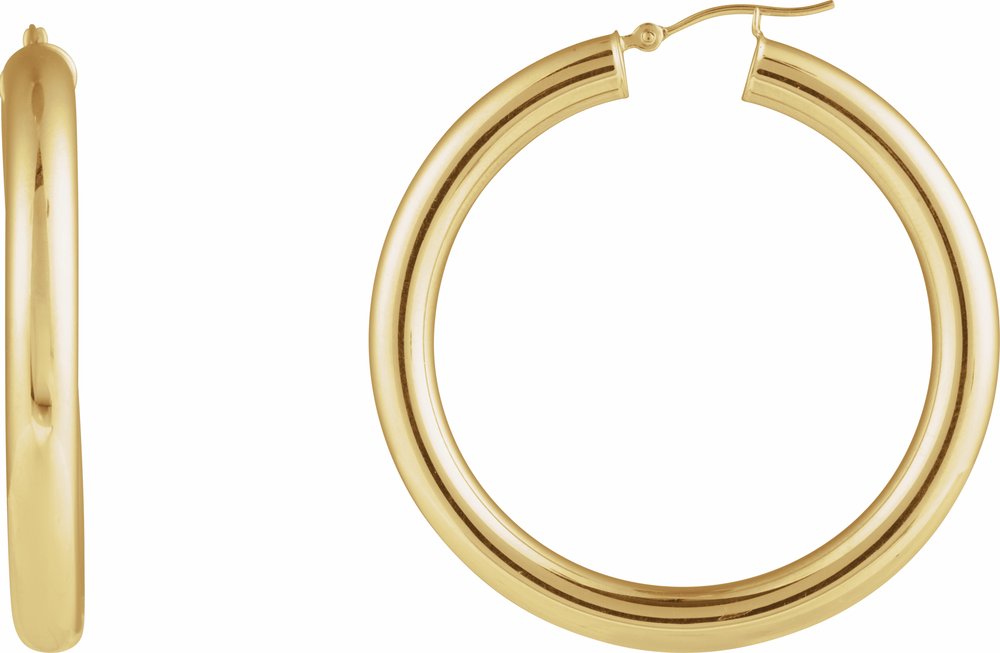 14K Yellow Gold Round Tube 45 mm Hoop Earrings
