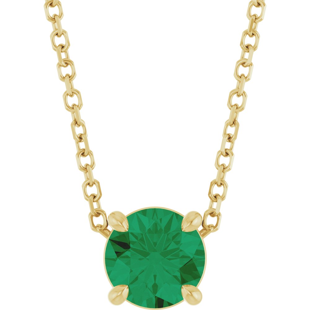 14K Yellow Gold 5.5 mm Lab-Grown Emerald 16-18" Necklace