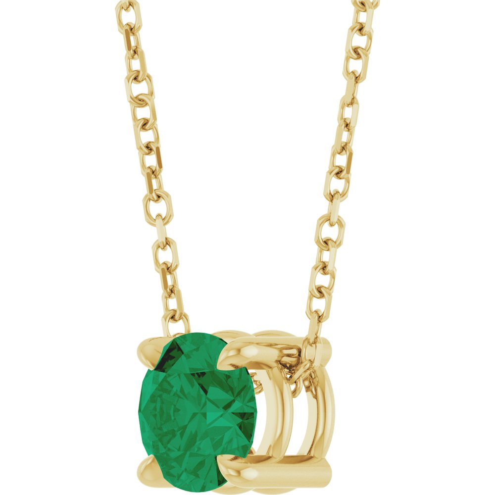 14K Yellow Gold 5.5 mm Lab-Grown Emerald 16-18" Necklace