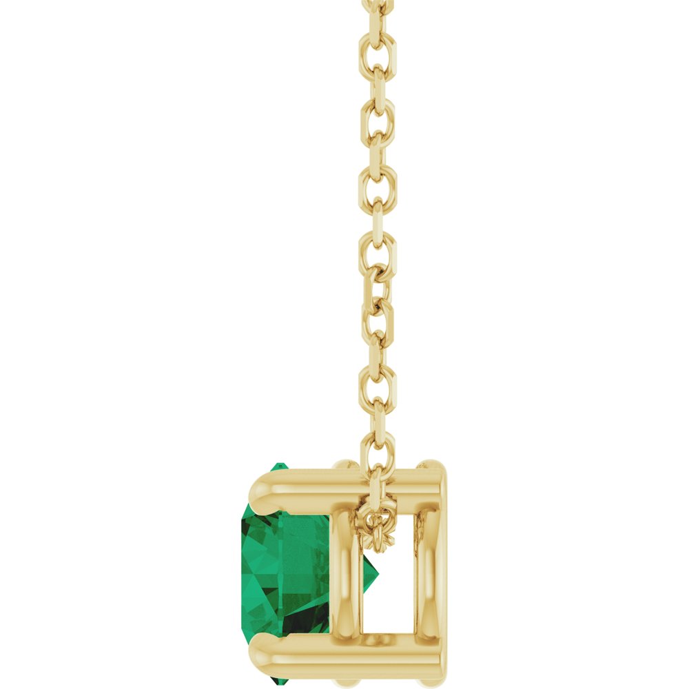 14K Yellow Gold 5.5 mm Lab-Grown Emerald 16-18" Necklace