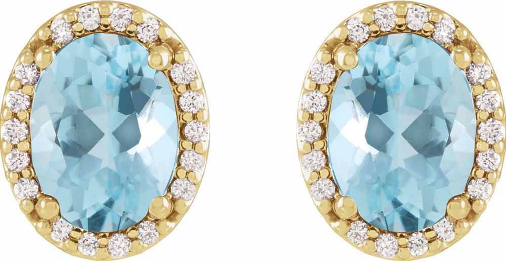 14K Yellow 6x4 mm Natural Aquamarine & .06 CTW Natural Diamond Halo-Style Earrings