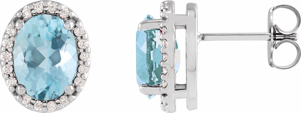 14K White Gold 6x4 mm Natural Aquamarine & .06 CTW Natural Diamond Halo-Style Earrings