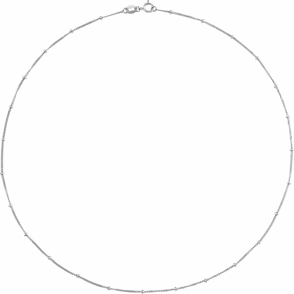 14K White Gold 1 mm Beaded Curb 16" Chain