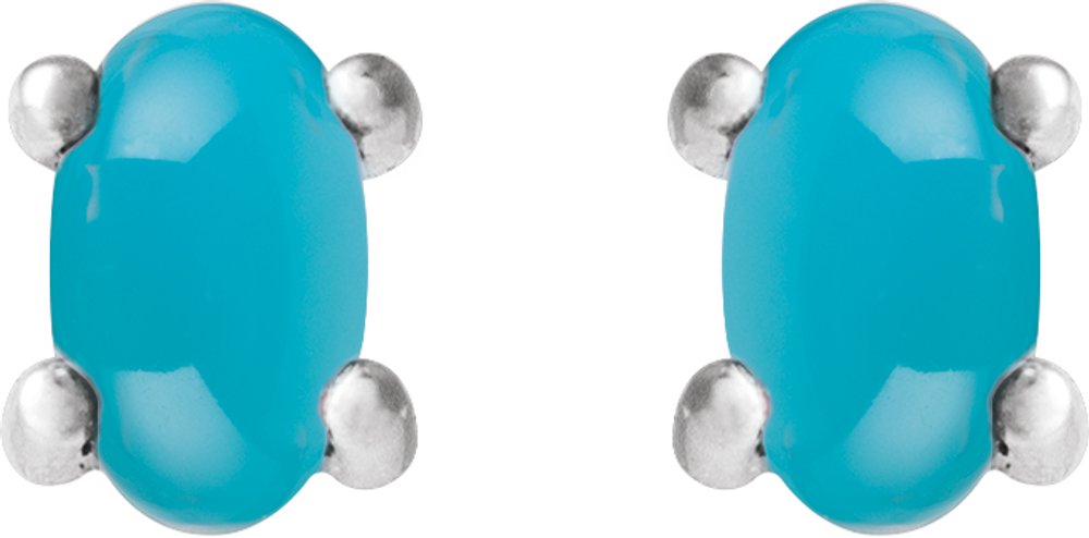 Sterling Silver 7x5 mm Oval Natural Turquoise Earrings