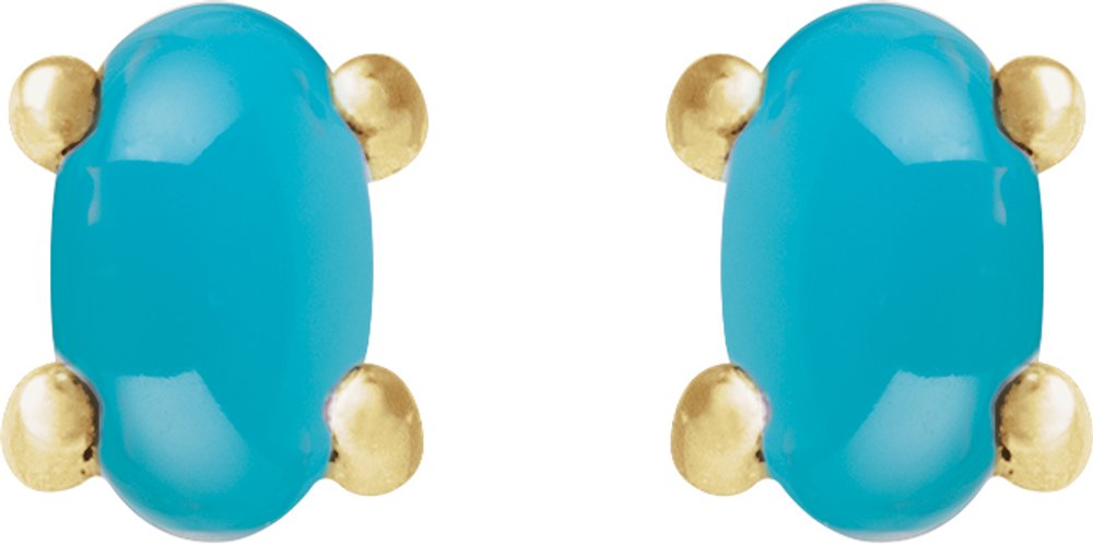 14K Yellow Gold 7x5 mm Oval Natural Turquoise Earrings