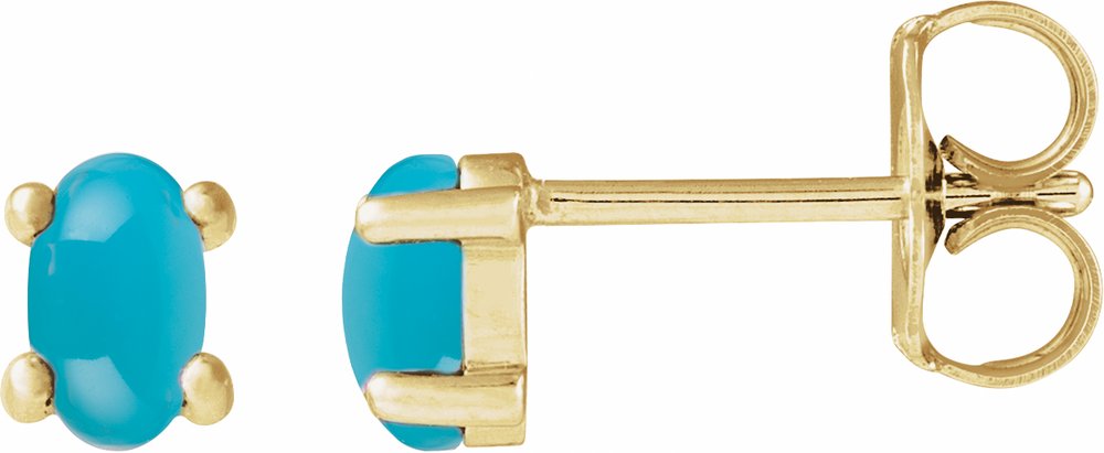 14K Yellow Gold 7x5 mm Oval Natural Turquoise Earrings