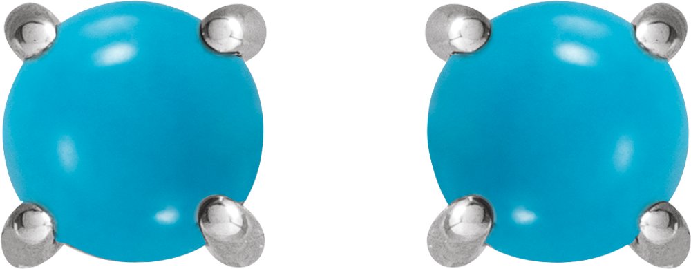 14K White Gold 6 mm Natural Turquoise Earrings