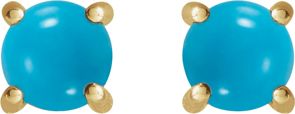 14K Yellow Gold 5 mm Natural Turquoise Earrings