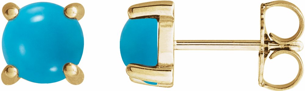 14K Yellow Gold 6 mm Natural Turquoise Earrings