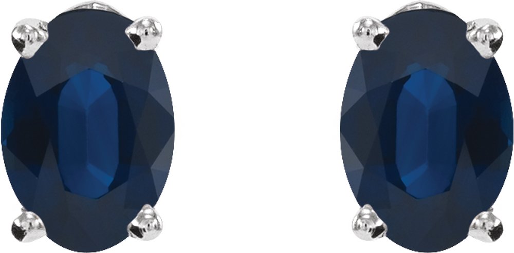 14K White Natural Blue Sapphire Earrings