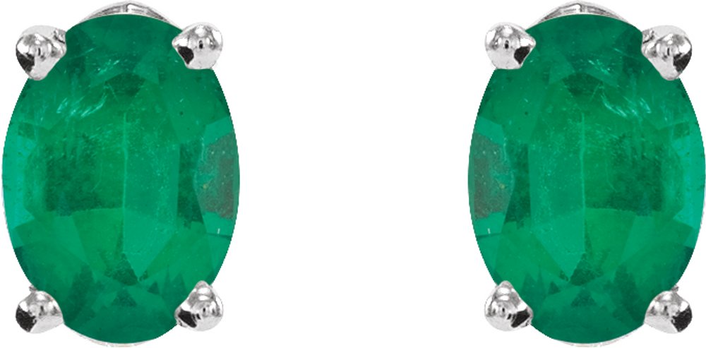 14K White Lab-Grown Emerald Earrings