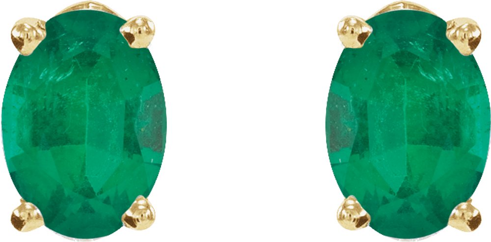 14K Yellow Gold Lab-Grown Emerald Earrings
