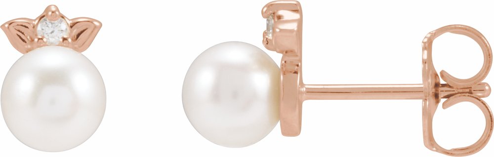 14K Rose Gold Cultured Akoya Pearl & .03 CTW Natural Diamond Floral Earrings