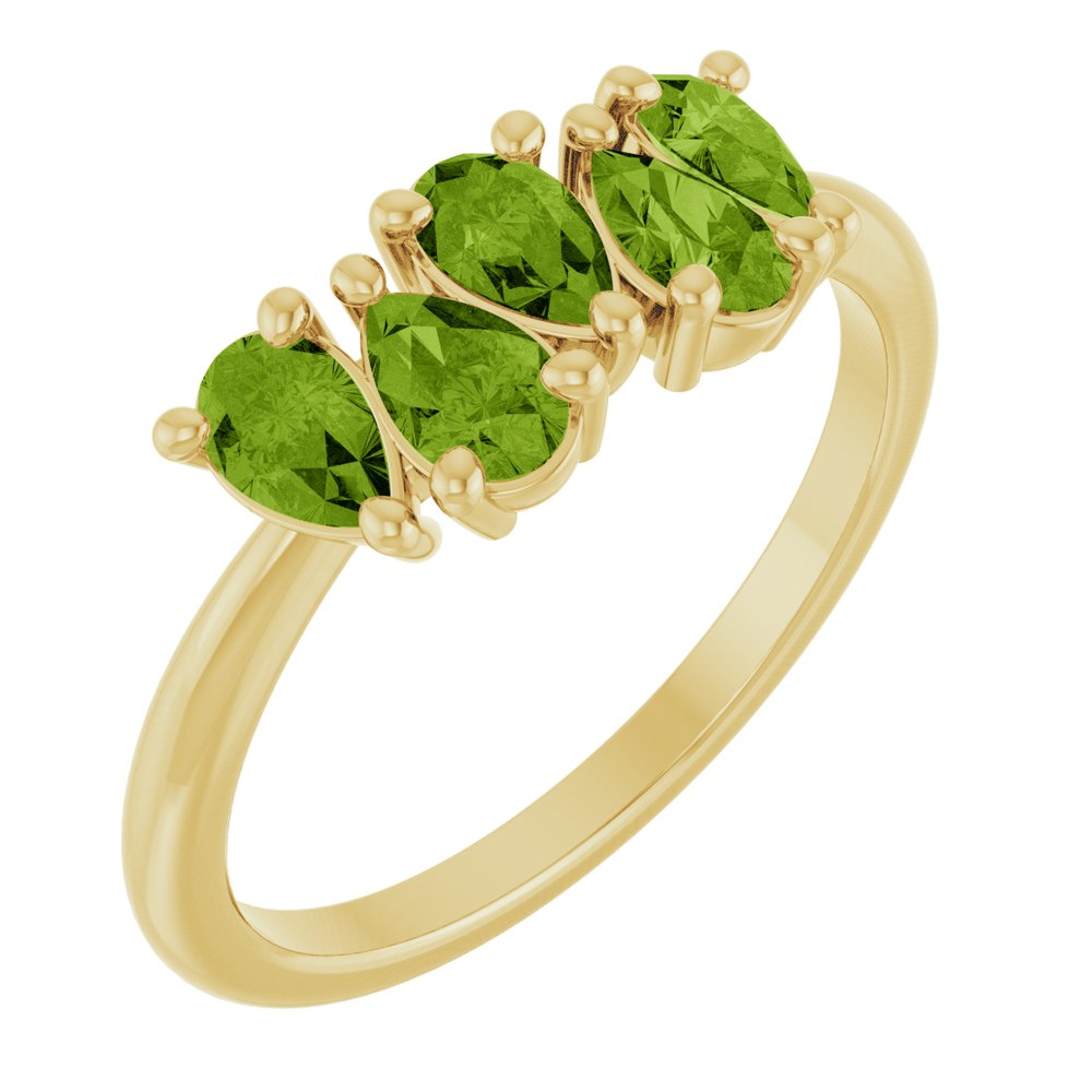 14K Yellow Natural Peridot Five-Stone Ring
