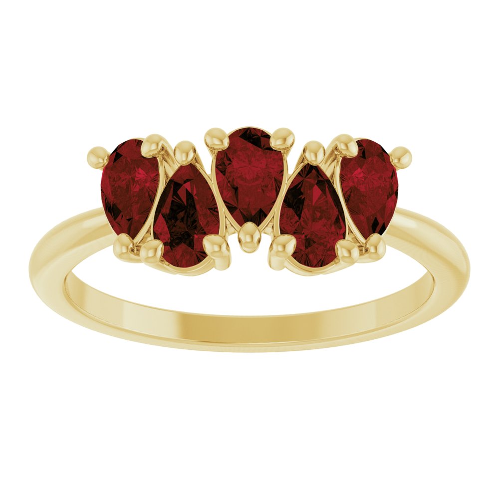 14K Yellow Natural Mozambique Garnet Five-Stone Ring