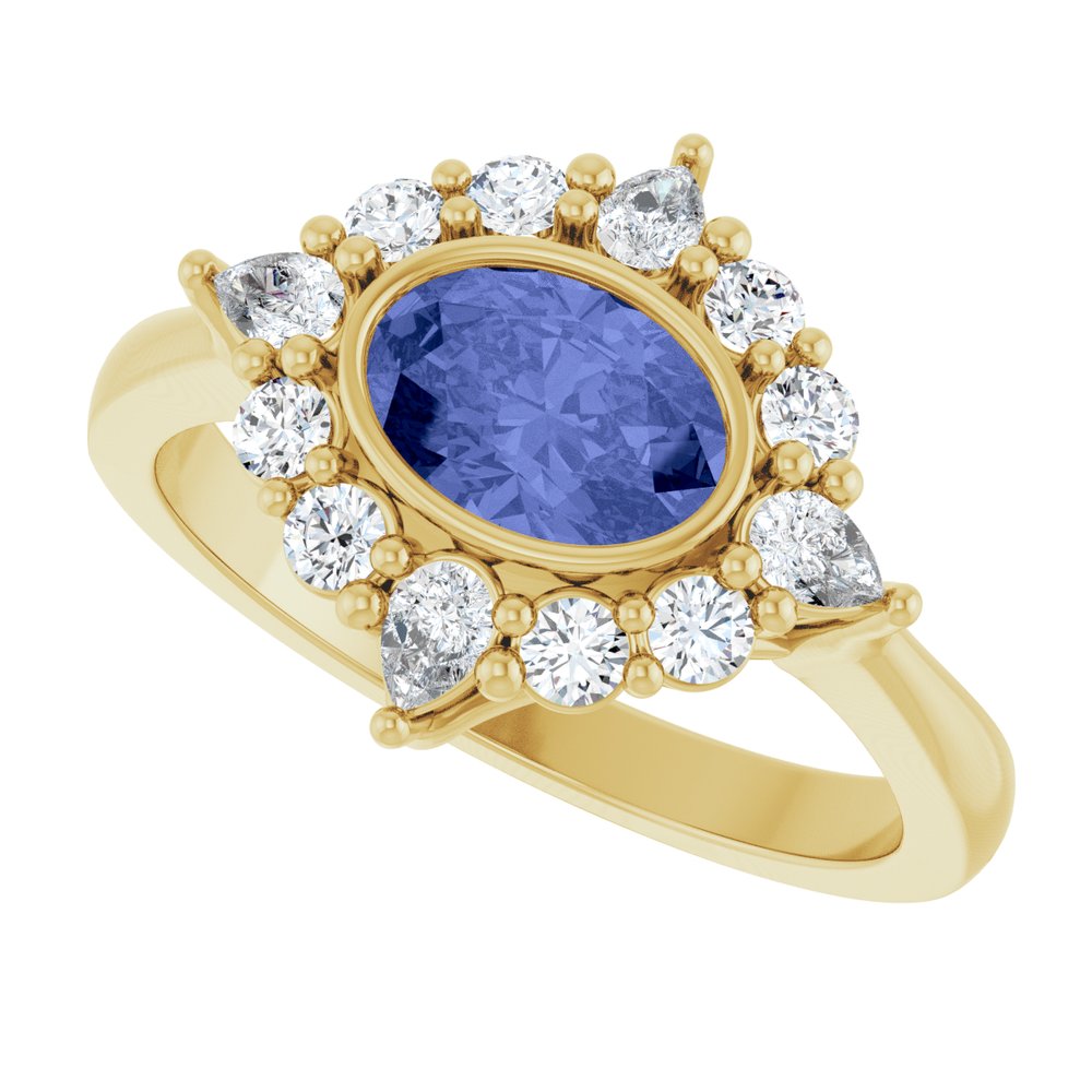 14K Yellow Gold Natural Tanzanite & 3/8 CTW Lab-Grown Diamond Halo-Style Ring