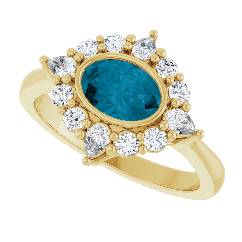 14K Yellow Gold Natural London Blue Topaz & 3/8 CTW Lab-Grown Diamond Halo-Style Ring