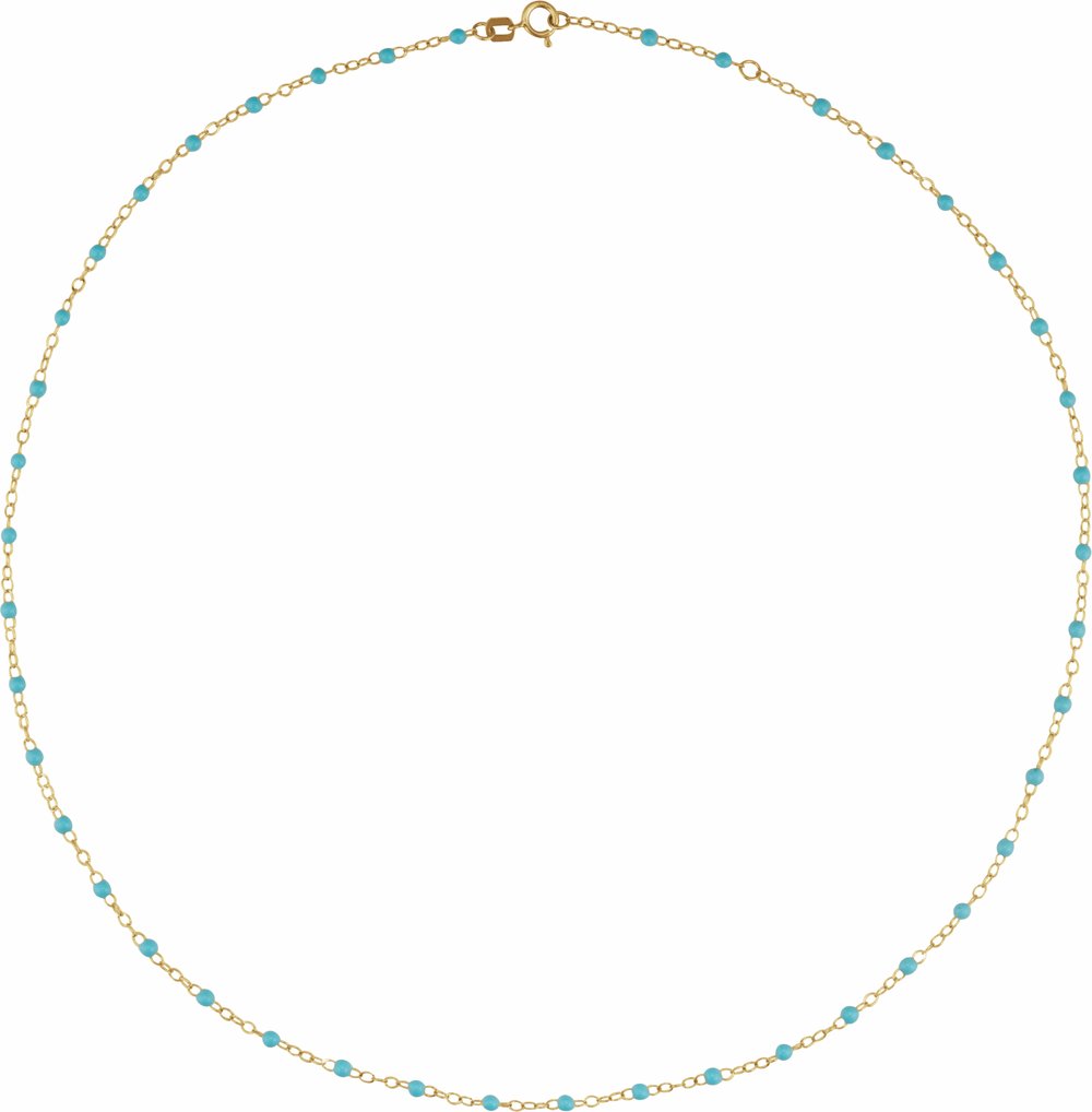 14K Yellow Gold 2 mm Adjustable Turquoise Enamel Bead 17-18" Chain