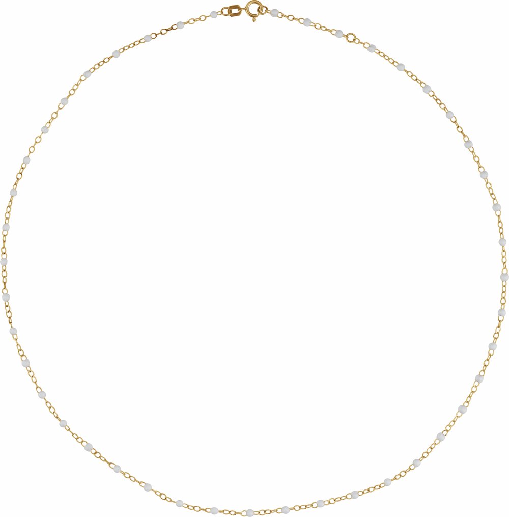 14K Yellow Gold 2 mm Adjustable White Enamel Bead 17-18" Chain