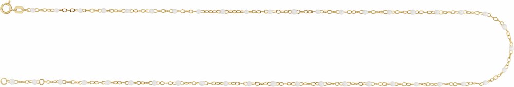14K Yellow Gold 2 mm Adjustable White Enamel Bead 9-10" Chain