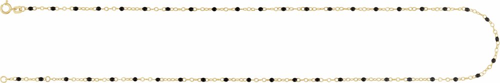14K Yellow Gold 2 mm Adjustable Black Enamel Bead 9-10" Chain