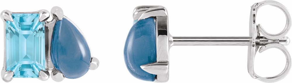 14K White Gold Natural Sky Blue Topaz & Natural London Blue Topaz Two-Stone Stud Earrings