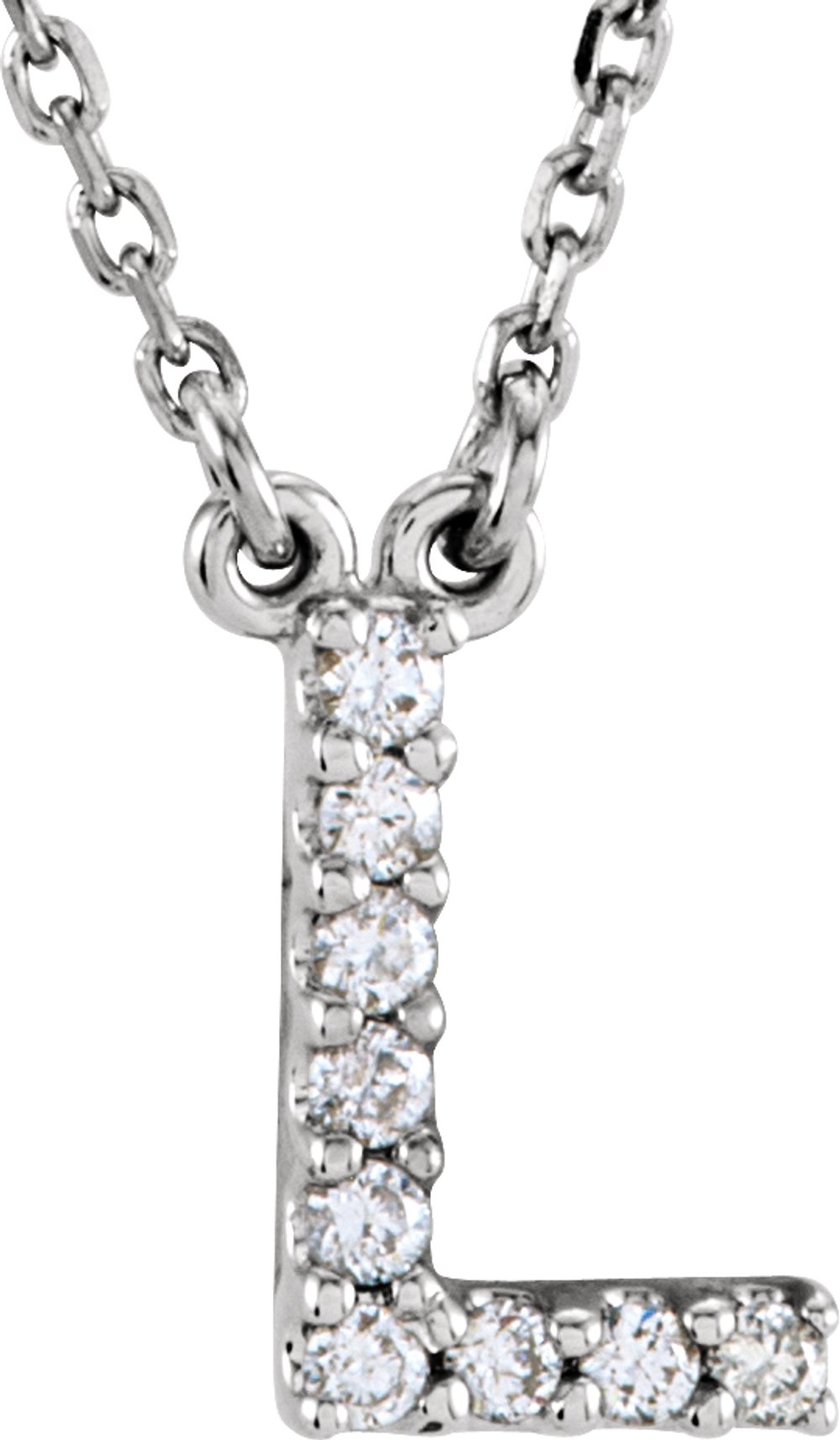 14K White Gold .08 CTW Natural Diamond Initial L 16" Necklace
