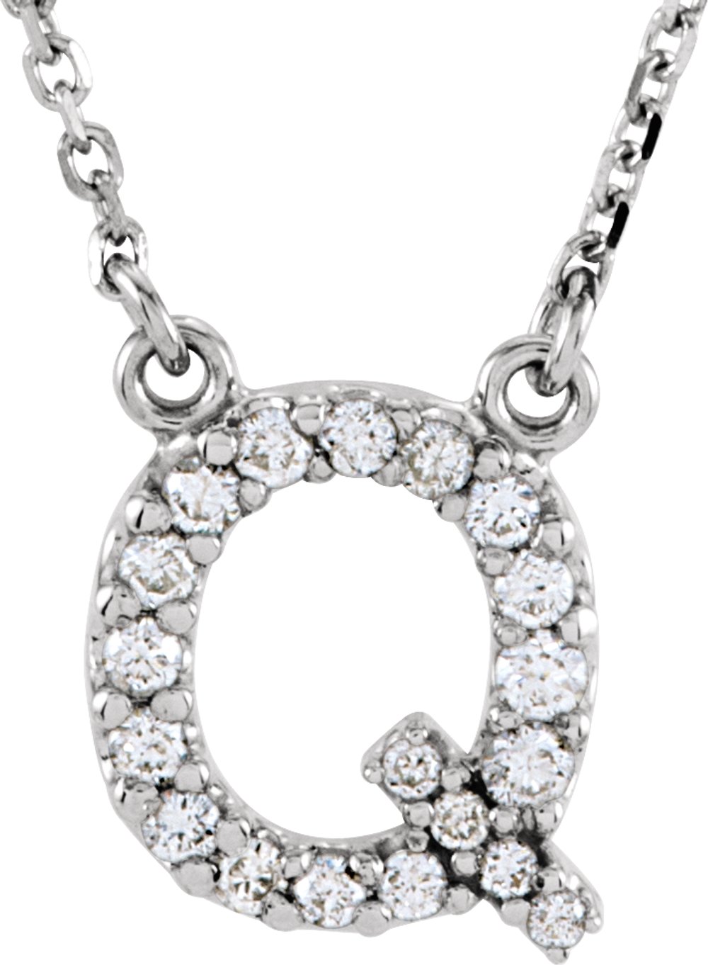 14K White Gold 1/6 CTW Natural Diamond Initial Q 16" Necklace