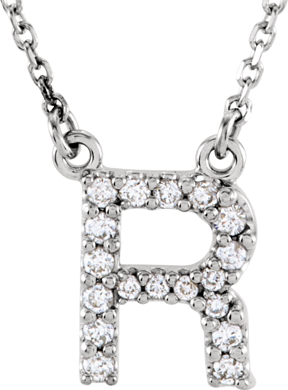 14K White Gold 1/8 CTW Natural Diamond Initial R 16" Necklace