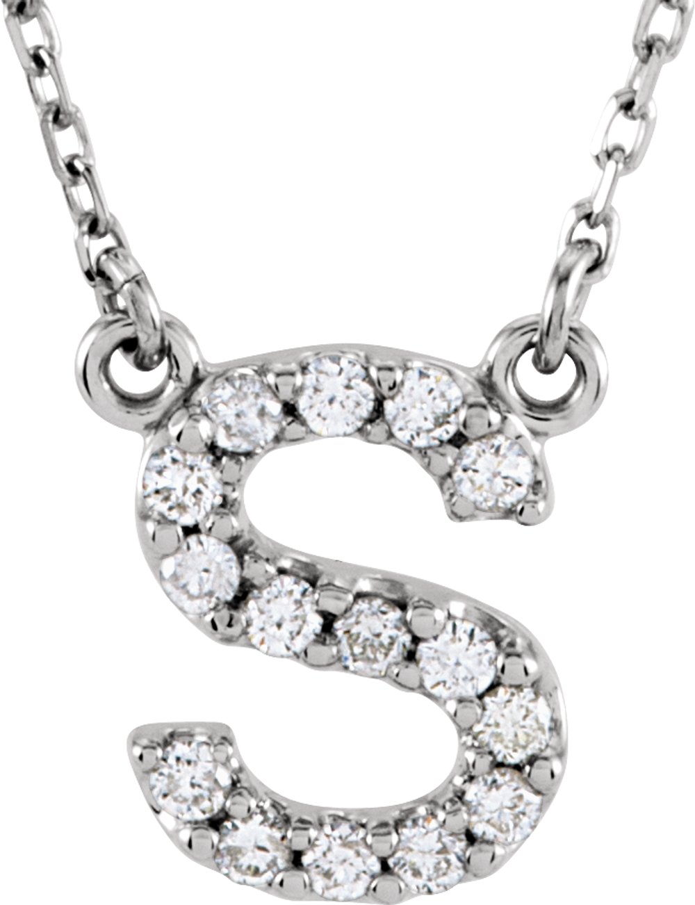 14K White Gold 1/8 CTW Natural Diamond Initial S 16" Necklace