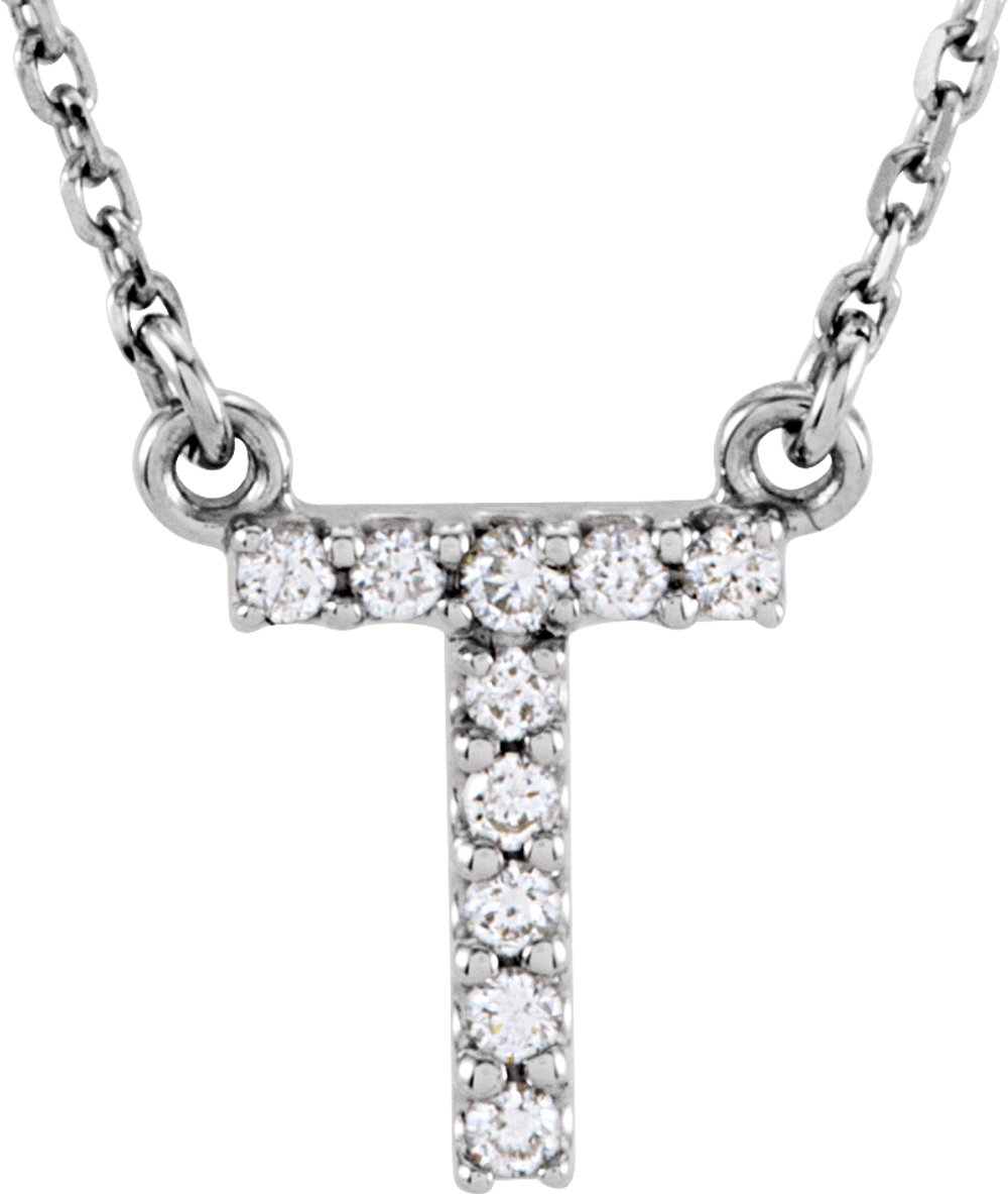 14K White Gold 1/10 CTW Natural Diamond Initial T 16" Necklace