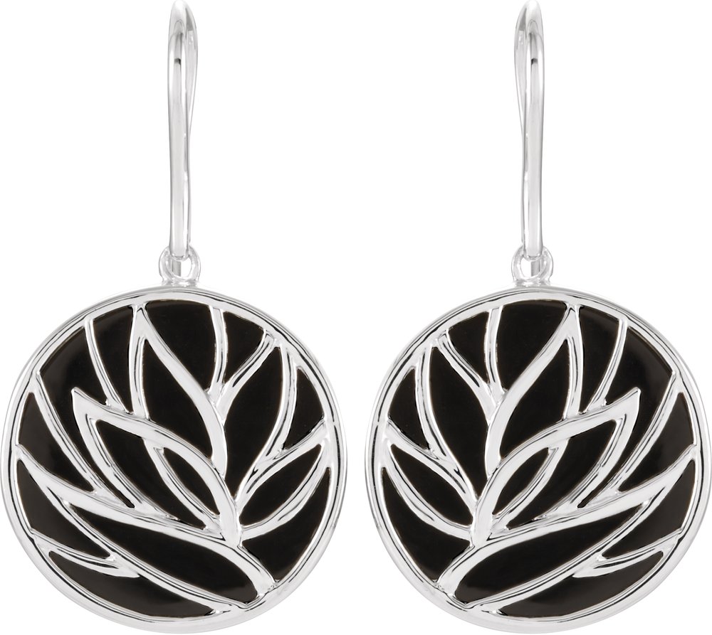 Sterling Silver Natural Black Onyx Floral Earrings