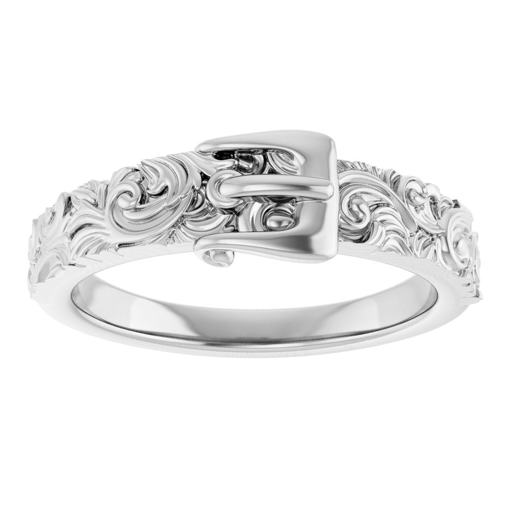 14K White Victorian-Style Belt Buckle Ring