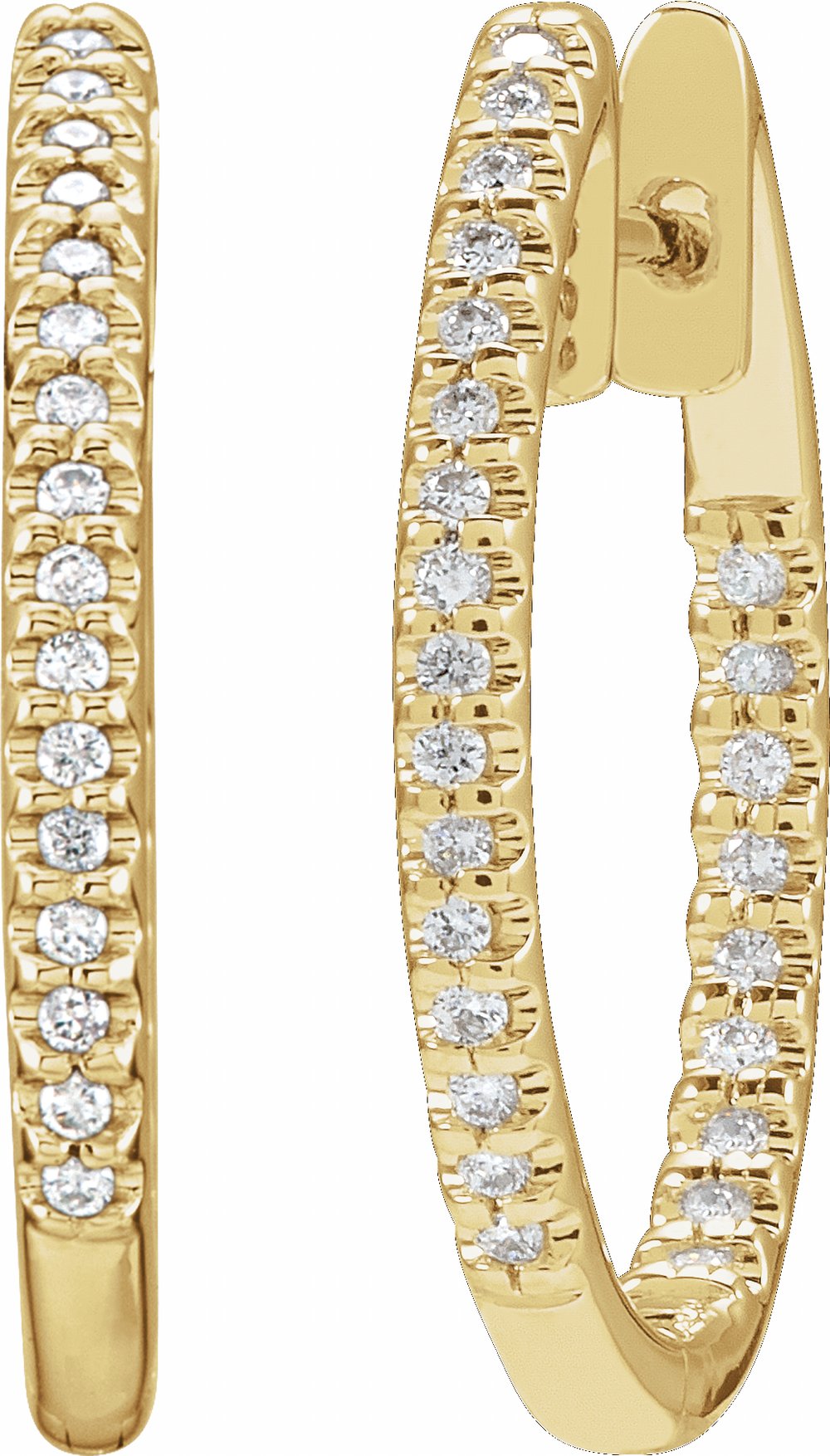 14K Yellow Gold 1/4 CTW Natural Diamond Inside-Outside 20.8 mm Hoop Earrings